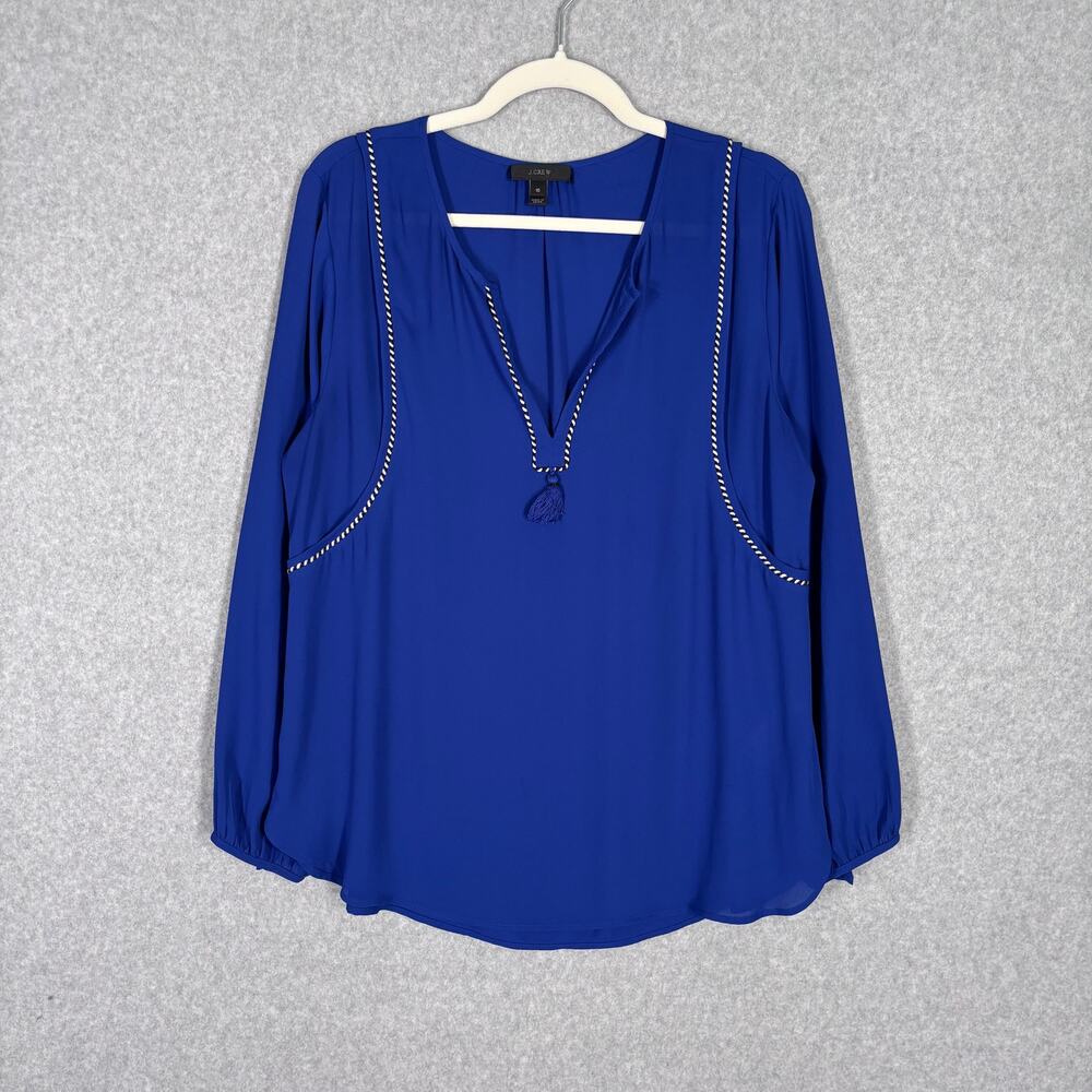 J Crew Top 10 Flowy Rope Trim Pull Popover Career Church Feminine Equestrian